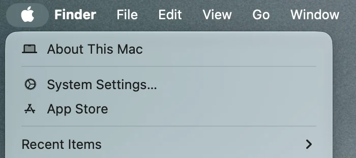 Das geöffnete Apple-Menü, mit „Systemeinstellungen“ weit oben.